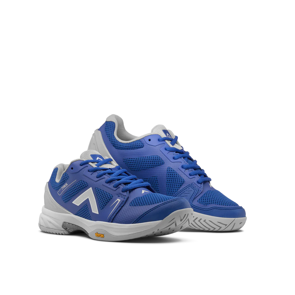 Women's Tyrol Drive V. Blue upper. Grey midsole. Lateral view.