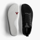 Women's Vivobarefoot Primus Lite Knit. Black upper. White outsole. Top/Bottom view.