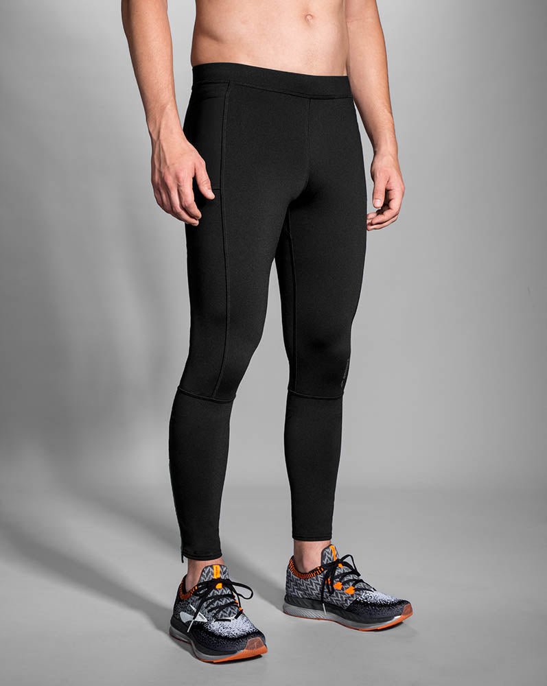 Men's Brooks Threshold Tights. Black. Front/Lateral view.