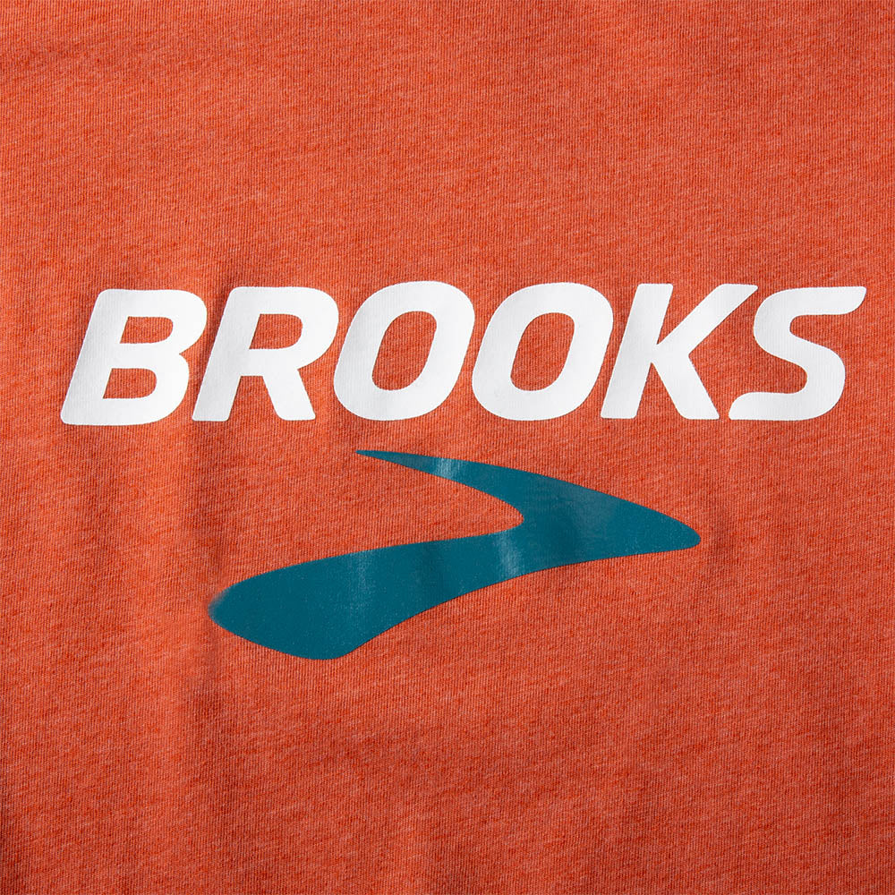 Men's Brooks Distance Short Sleeve 2.0. Red. Front closeup.