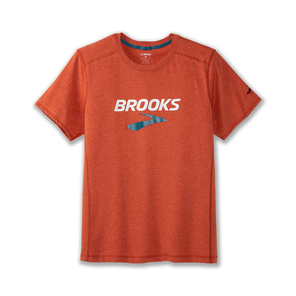 Men's Brooks Distance Short Sleeve 2.0. Red. Front view.