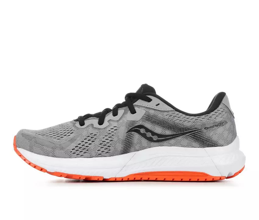 Men's Saucony Omni 20. Grey upper. White midsole. Medial view.