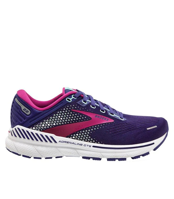 Women's Brooks Adrenaline GTS 22. Blue upper. White midsole. Lateral view.