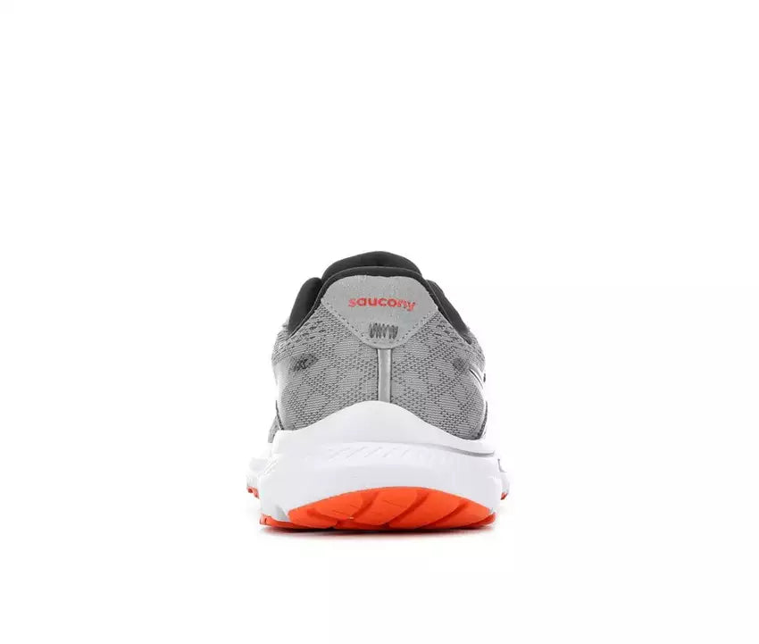 Men's Saucony Omni 20. Grey upper. White midsole. Rear view.