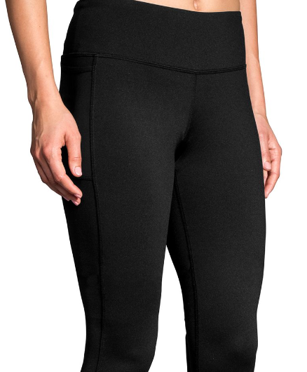 Women's Brooks Threshold Tights. Black. Front/Lateral view.