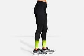 Women's Brooks Greenlight Tights. Black/Yellow. Lateral view.
