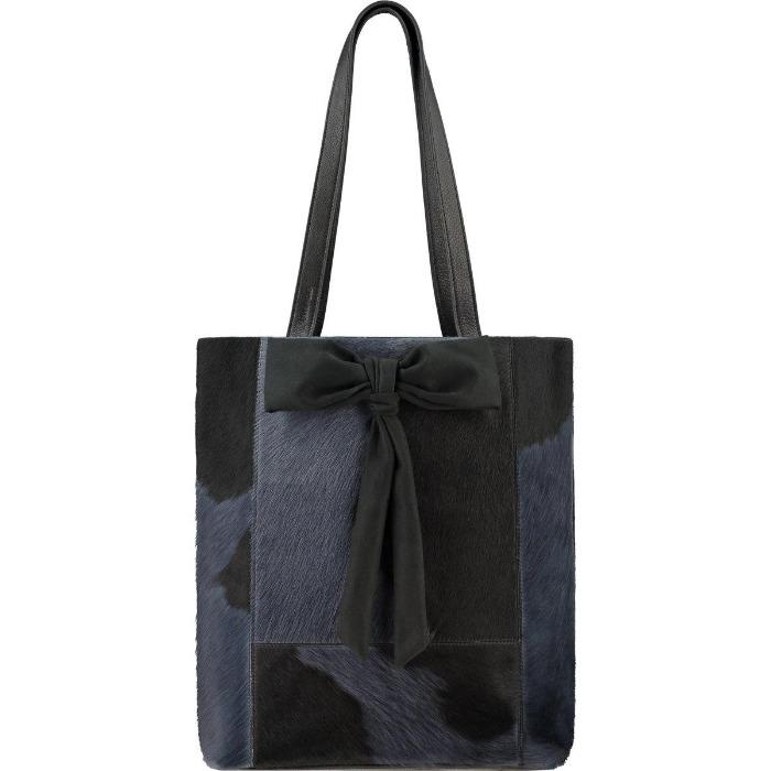 Brix + Bailey Navy And Black Bow Front Hair On Hide Leather Tote Shopper Bag