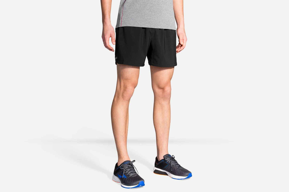 Men's Brooks Sherpa 5" Shorts. Black. Front view.