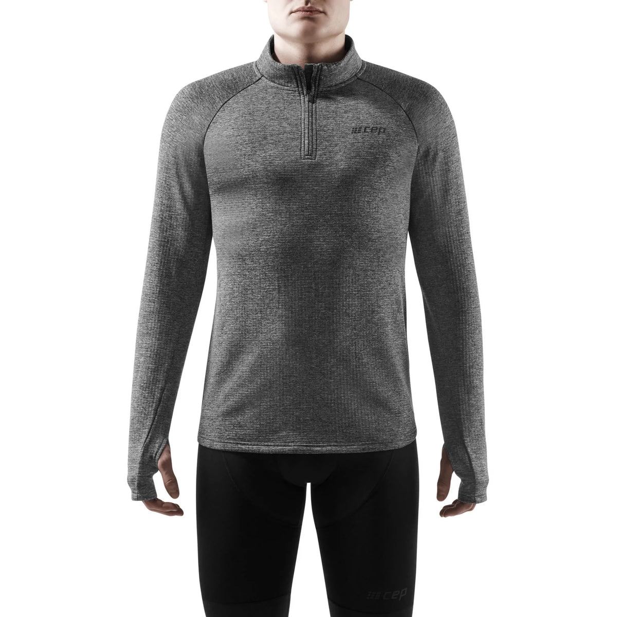 Men's CEP Winter Quarter Zip Pullover. Grey. Front view.