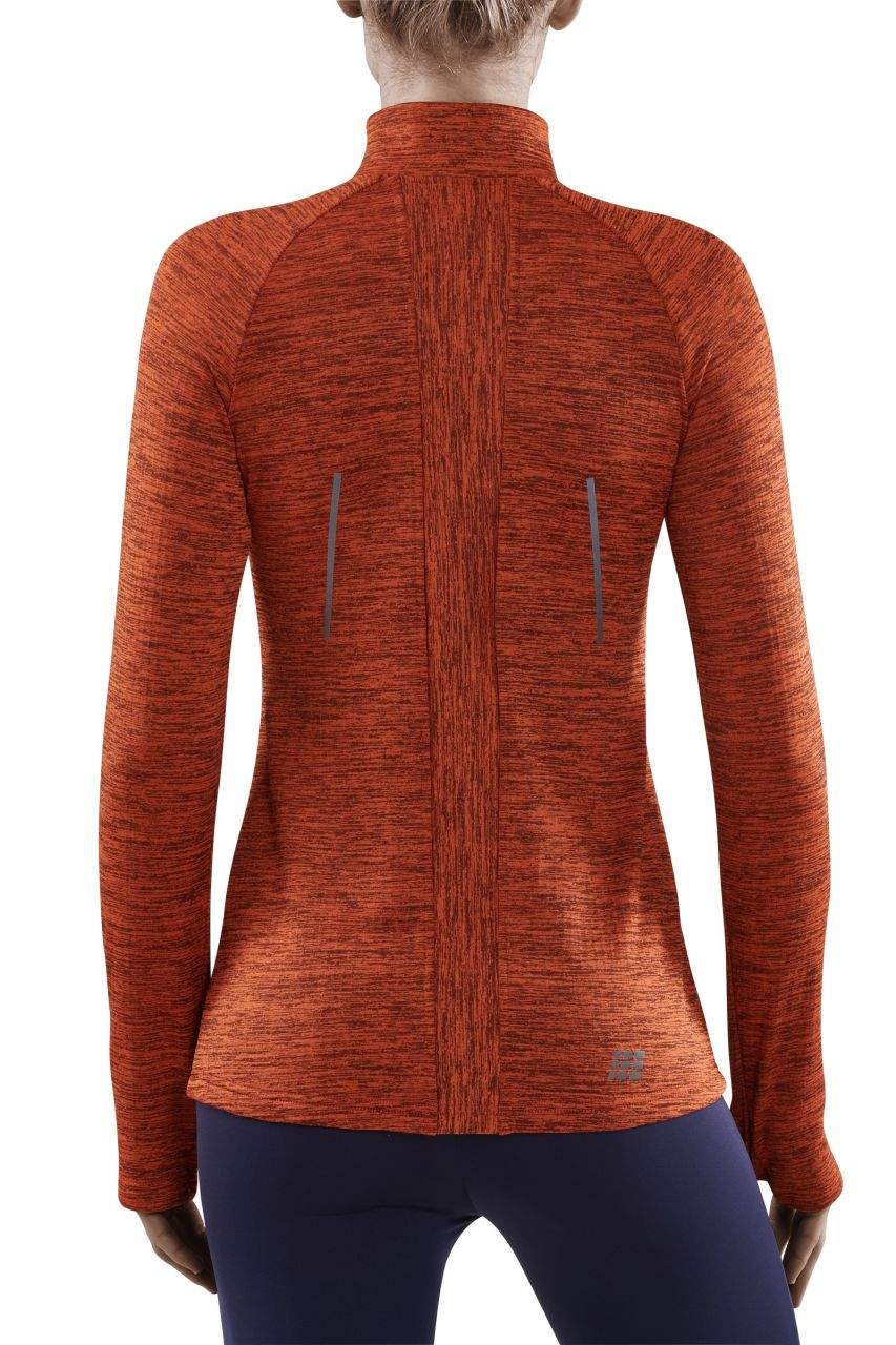 Women's CEP Winter Quarter Zip Pullover. Orange. Rear view.
