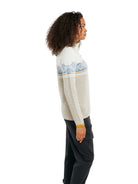 Dale of Norway Moritz Sweater, women’s, Sand/Off White/Blue Shadow – side on model