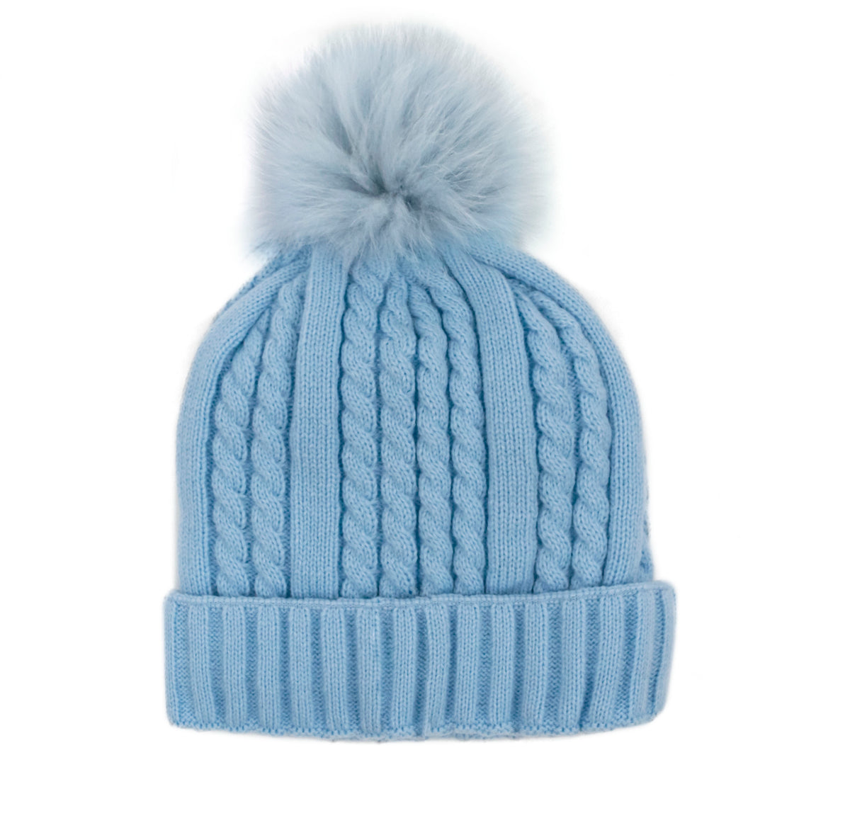Mitchie's Matchings Cable Knit Beanie with Fleece Lining and Fur Pom