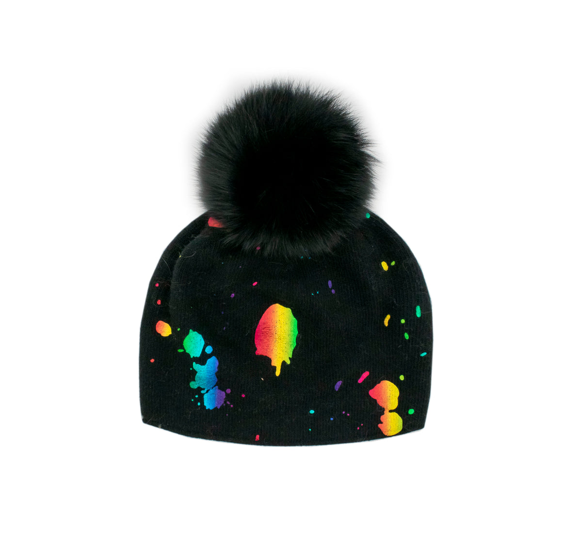 Mitchie's Matchings Paint Splash Knit Beanie with Fox Fur Pom