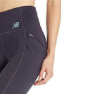 Womens New Balance Impact Tights. Purple/Gray. Pocket closeup.