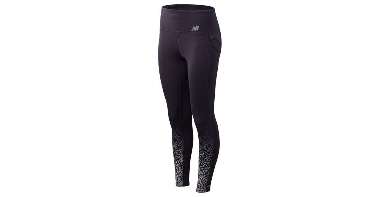 Womens New Balance Impact Tights. Purple/Gray. Front view.