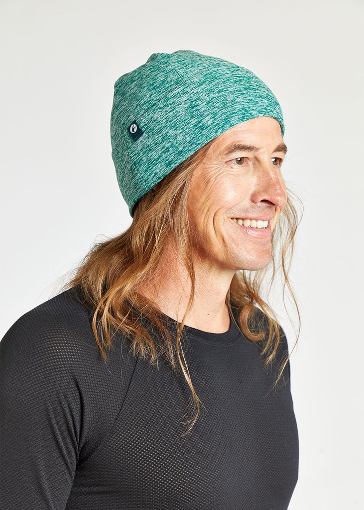 Oiselle Lux Beanie. Green. Lateral view.