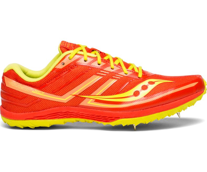 Women's Saucony Kilkenny XC 7. Orange upper. Orange midsole. Lateral view.