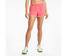 Women's Saucony Outpace Shorts. Pink. Front view.
