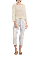Tribal women's Audrey Printed Denim Capris in Sea Fog, full outfit view showing cropped length.