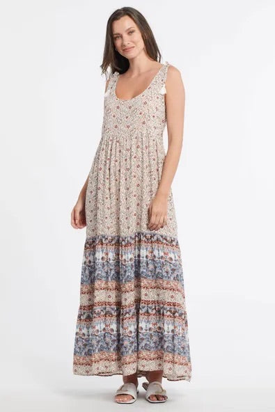 Tribal Border Print Maxi Dress in Warm Sand for women, product view