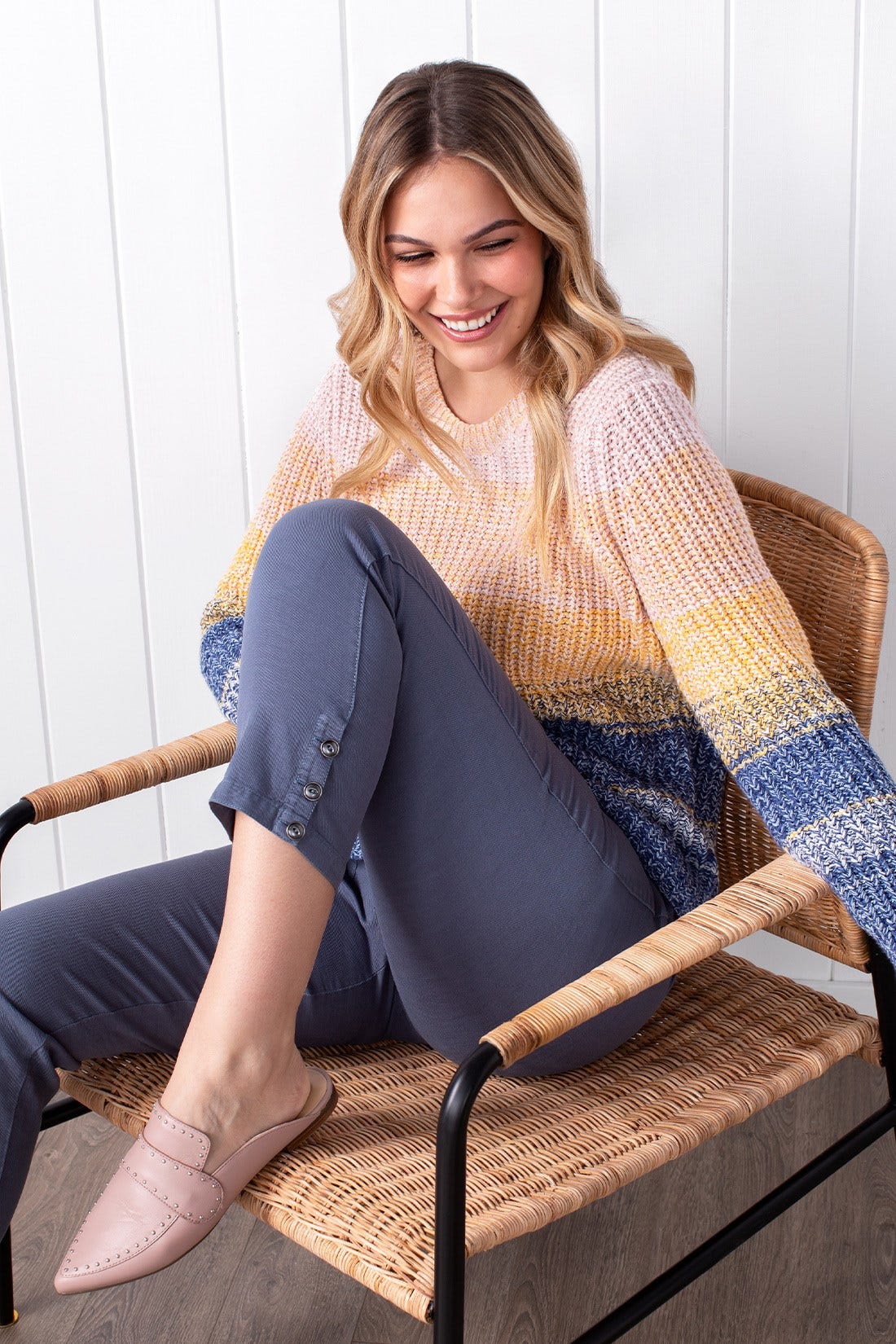 Tribal Color Block Striped Knitted Sweater Women's