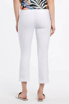 Tribal women's Pull-On Capris in White, back view showing faux welt pockets and cuffed hems.