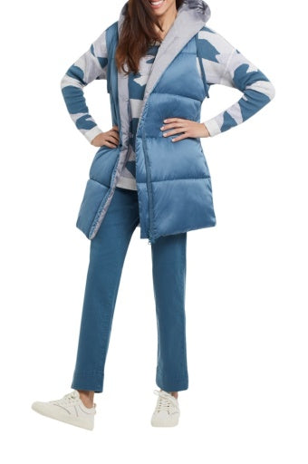 Tribal Reversible Long Hooded Puffer Vest Women's