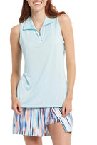 Tribal women's Sleeveless Breathable Zip Polo in Aruba, front view with the collar open.