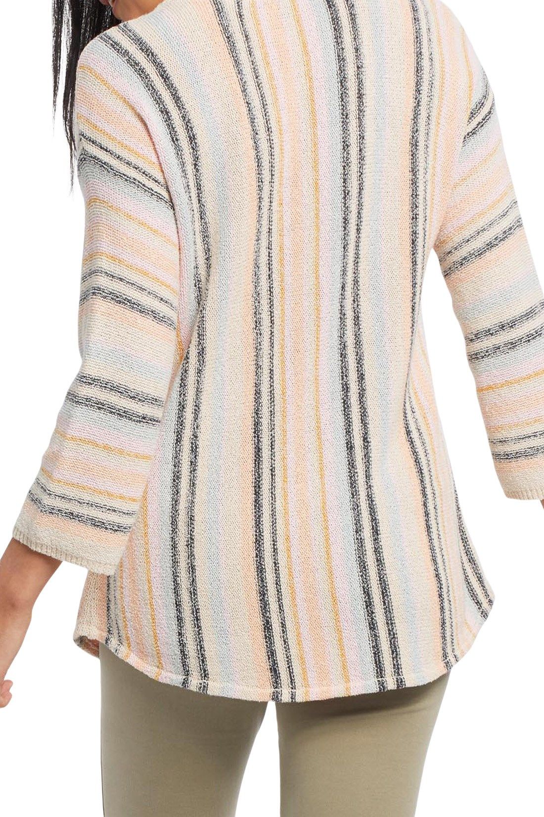 Tribal women's Split Neck Striped Sweater in Apricot, back view showing vertical stripes.