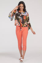 Tribal Tribal Jeans Bell Sleeve Chiffon Blouse Front Tie Women's