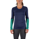 Women's rabbit Long Sleeve. Blue/Green. Front view.