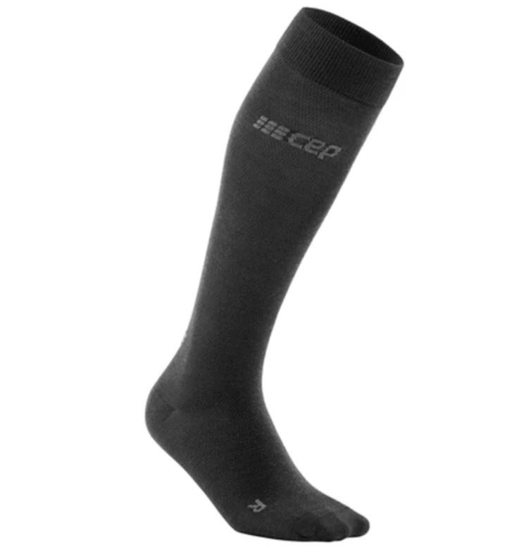 Women's CEP Merino Tall Compression socks. Dark Grey. Lateral view.