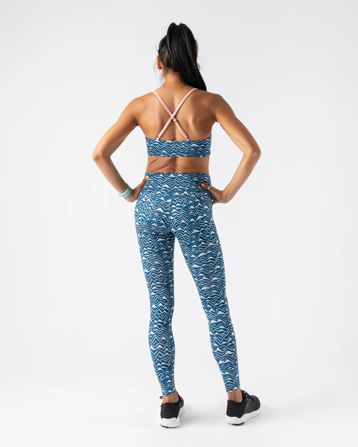 Women's rabbit EZ Tights. Blue/White print. Rear view.