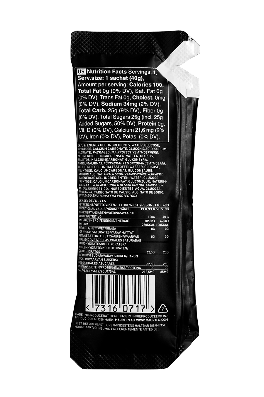 Maurten Gel 100. Product label.