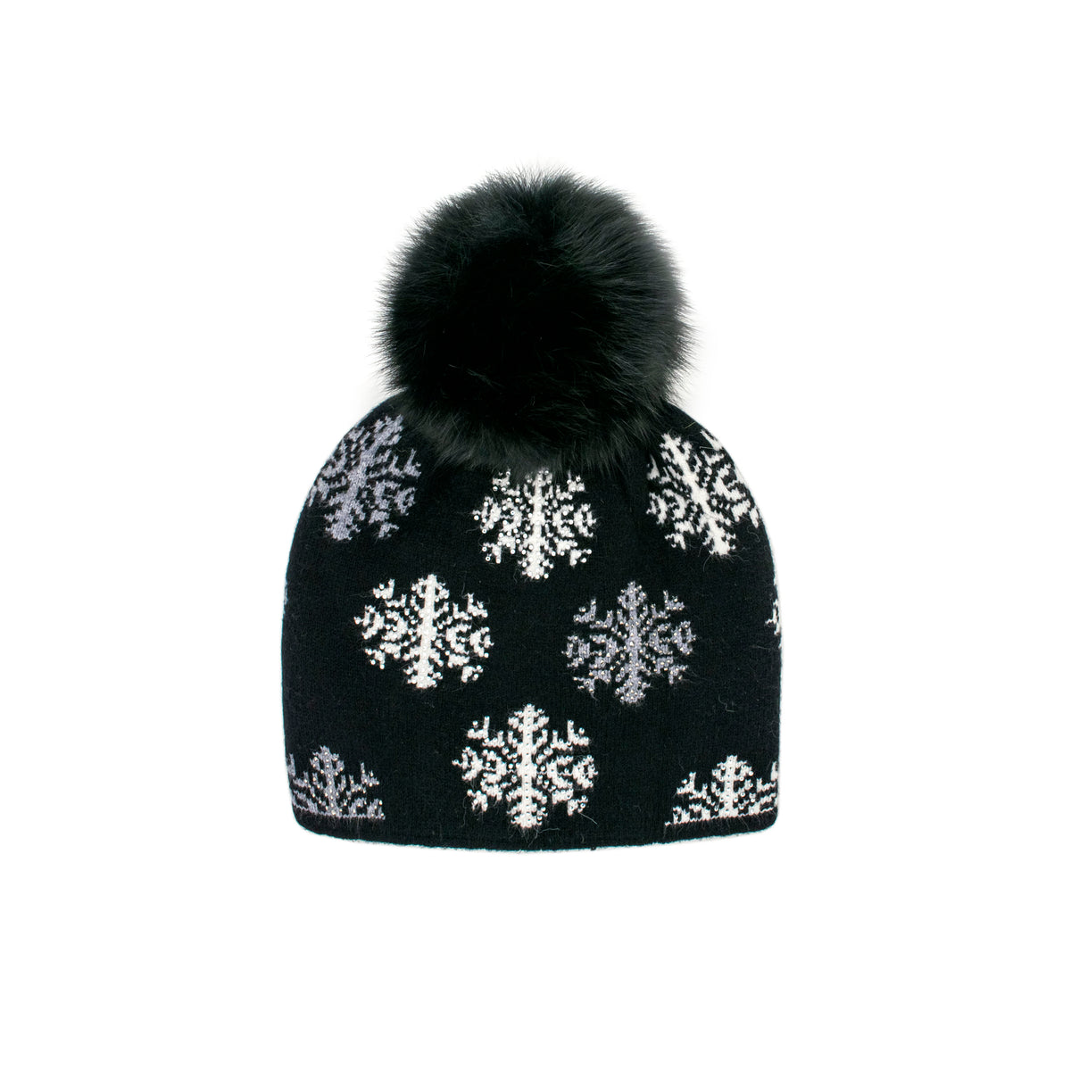 Mitchie's Matchings Scattered Snowflakes Knitted Hat with Fox Fur Pom