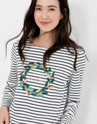 Joules Harbour Luxe Long Sleeve Jersey Top - Christmas Wreath - Women's