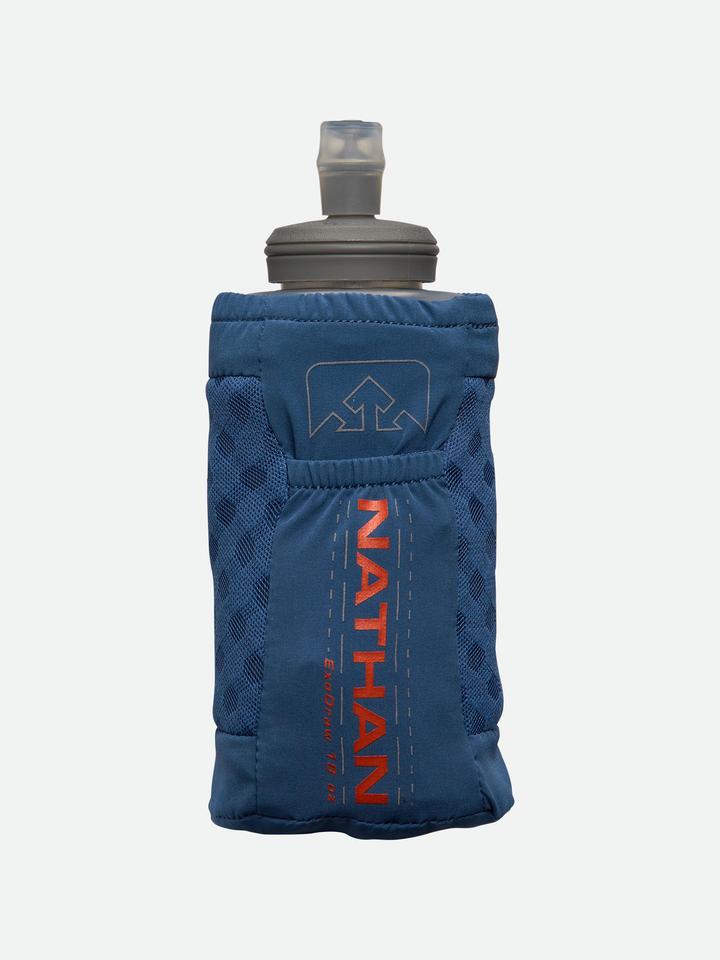 ExoDraw 2 running hand-held water bottle soft flask by Nathan Sports in tigerlily color