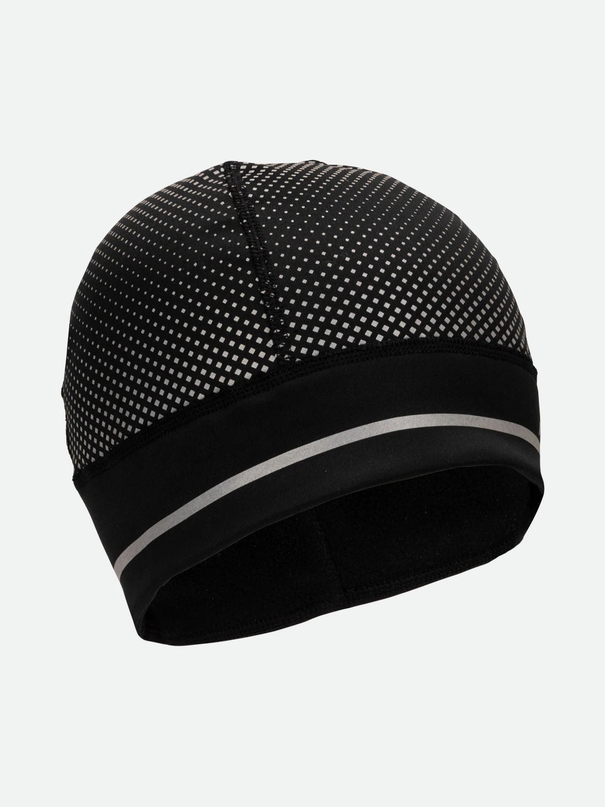 Nathan Hypernight Reflective Beanie. Black. Front/Lateral view.