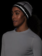 Nathan Hypernight Reflective Beanie. Black. Front/Lateral view.