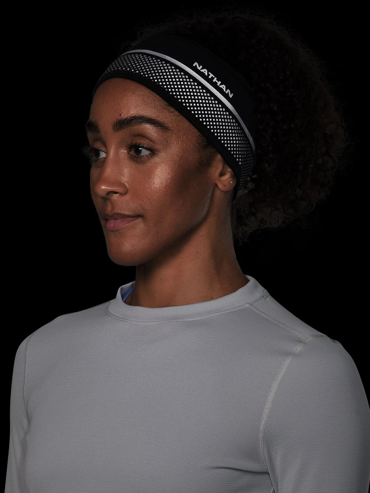 Unisex Natha Hypernight Reflective Headband. Black. Front/Lateral view.