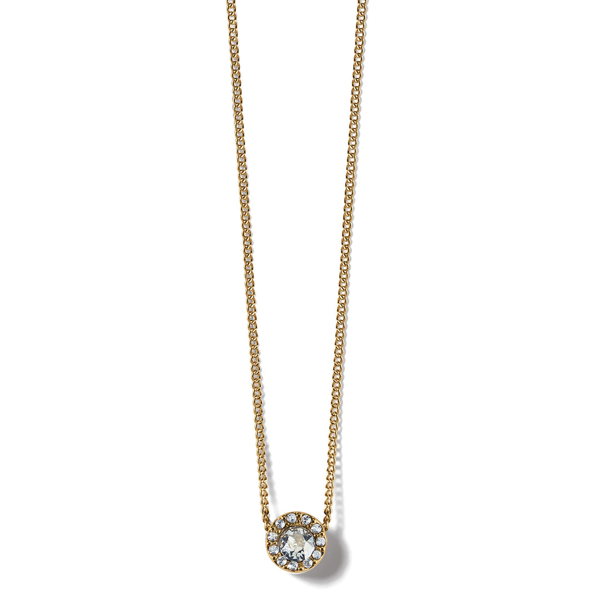 A Brighton Illumina Solitaire Necklace featuring a single crystal pendant with a gold and silver finish on a chain.