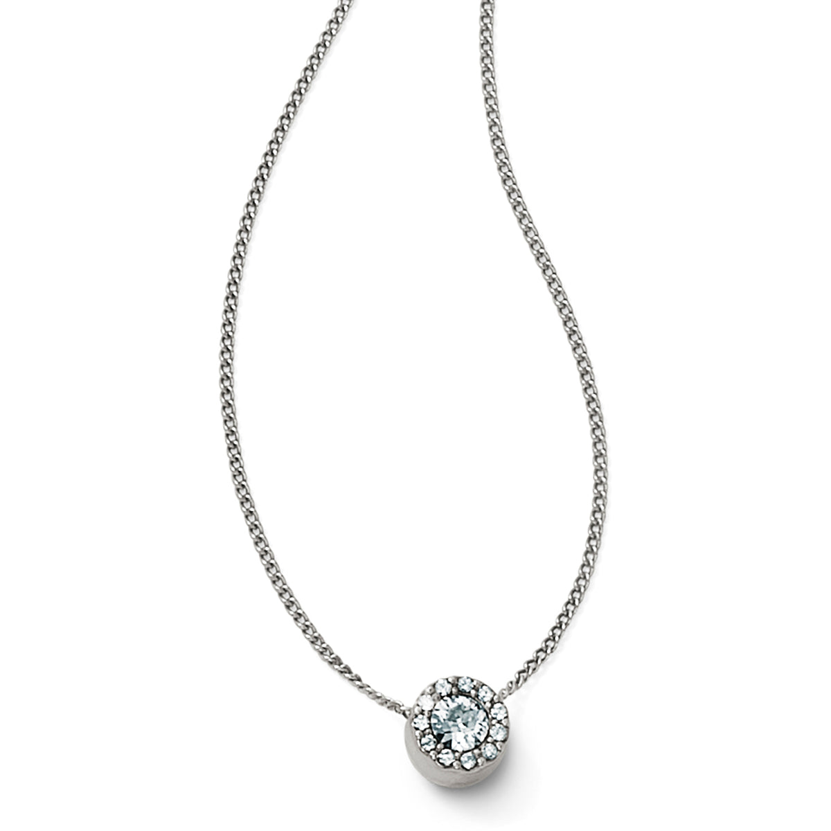 A Brighton Illumina Solitaire Necklace featuring a single crystal pendant with a gold and silver finish on a chain.