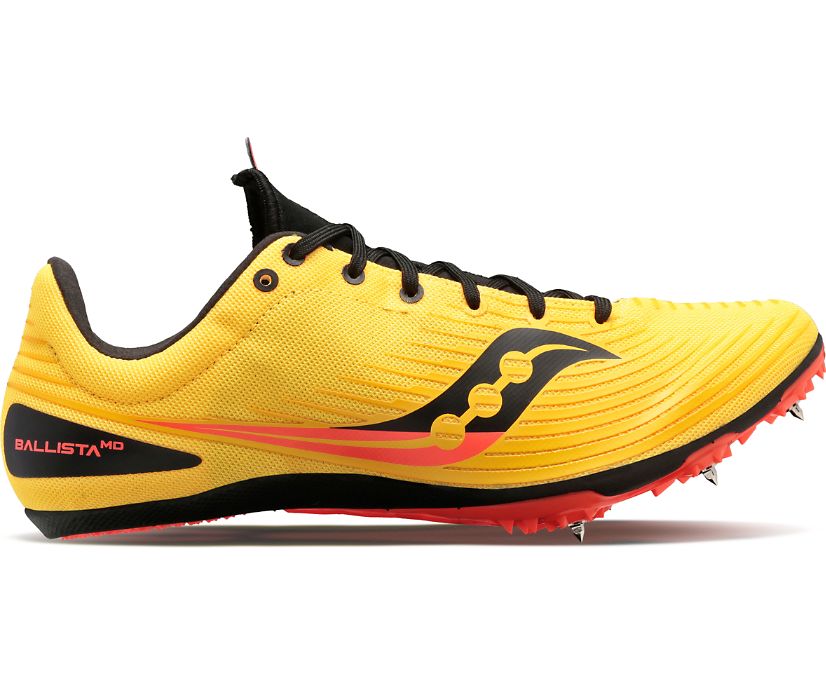 Men's Saucony Ballista MD Track Spike. Yellow/Black. Lateral view.