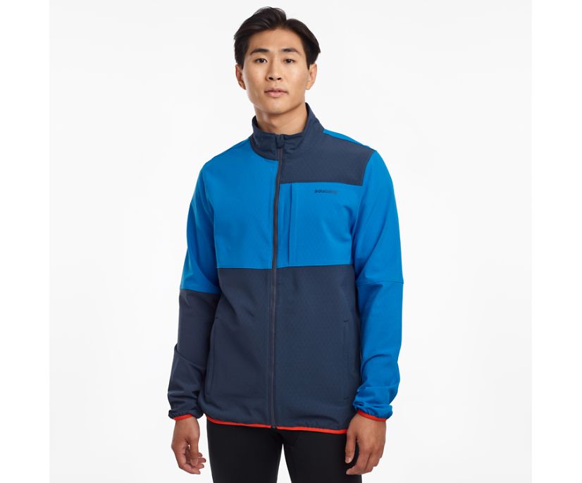 Men's Saucony Bluster Jacket. Blue. Front view.
