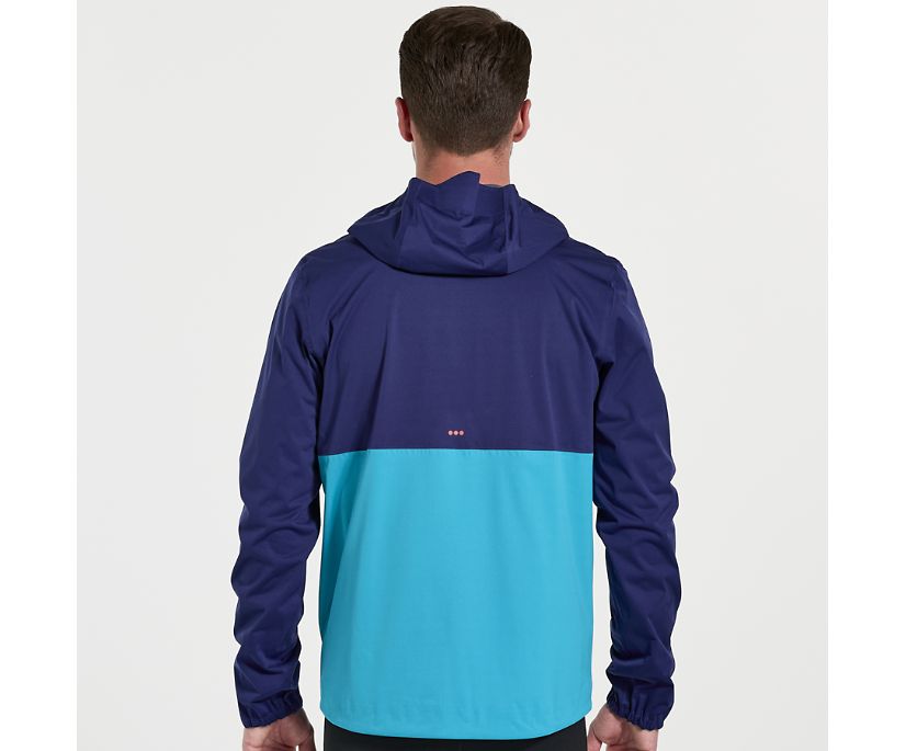 Men's Saucony Boulder Drizzle Jacket. Blue. Rear view.