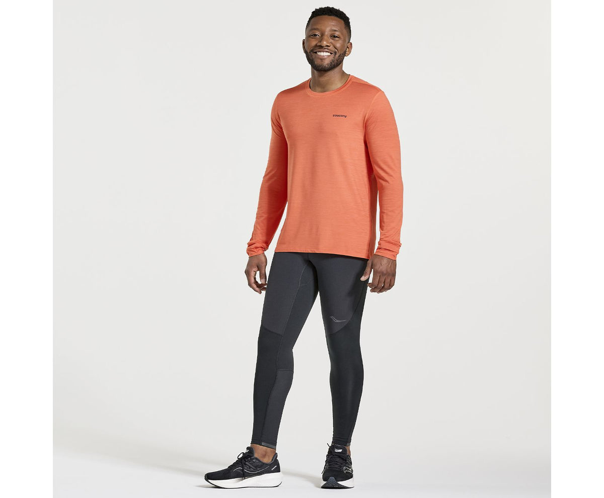Men's Saucony Boulder Base Layer. Orange/Red. Front view.