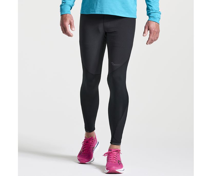 Men's Saucony Boulder Wind Tights. Black. Front view.