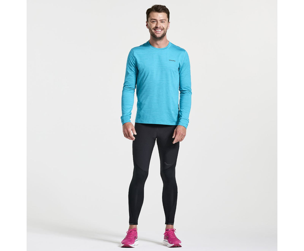 Men's Saucony Boulder Wind Tights. Black. Front view.