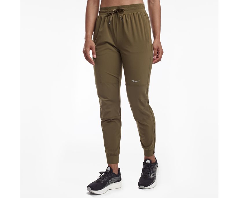 Women's Saucony Summit Jogger. Dark Green. Front view.