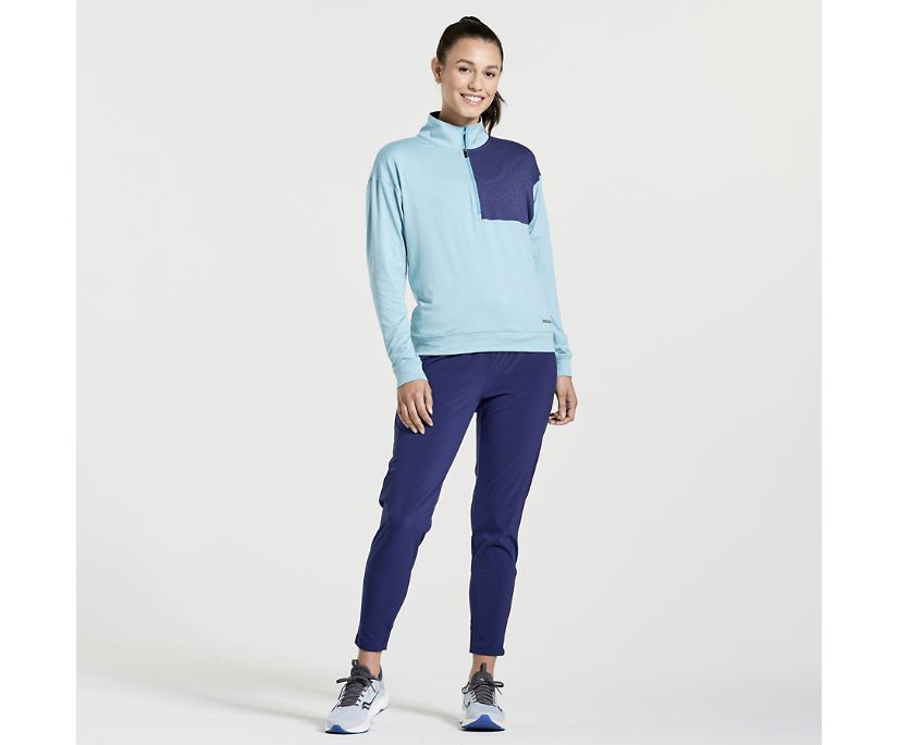 Women's Saucony Sunday 1/4 Zip. Light Blue. Front view.